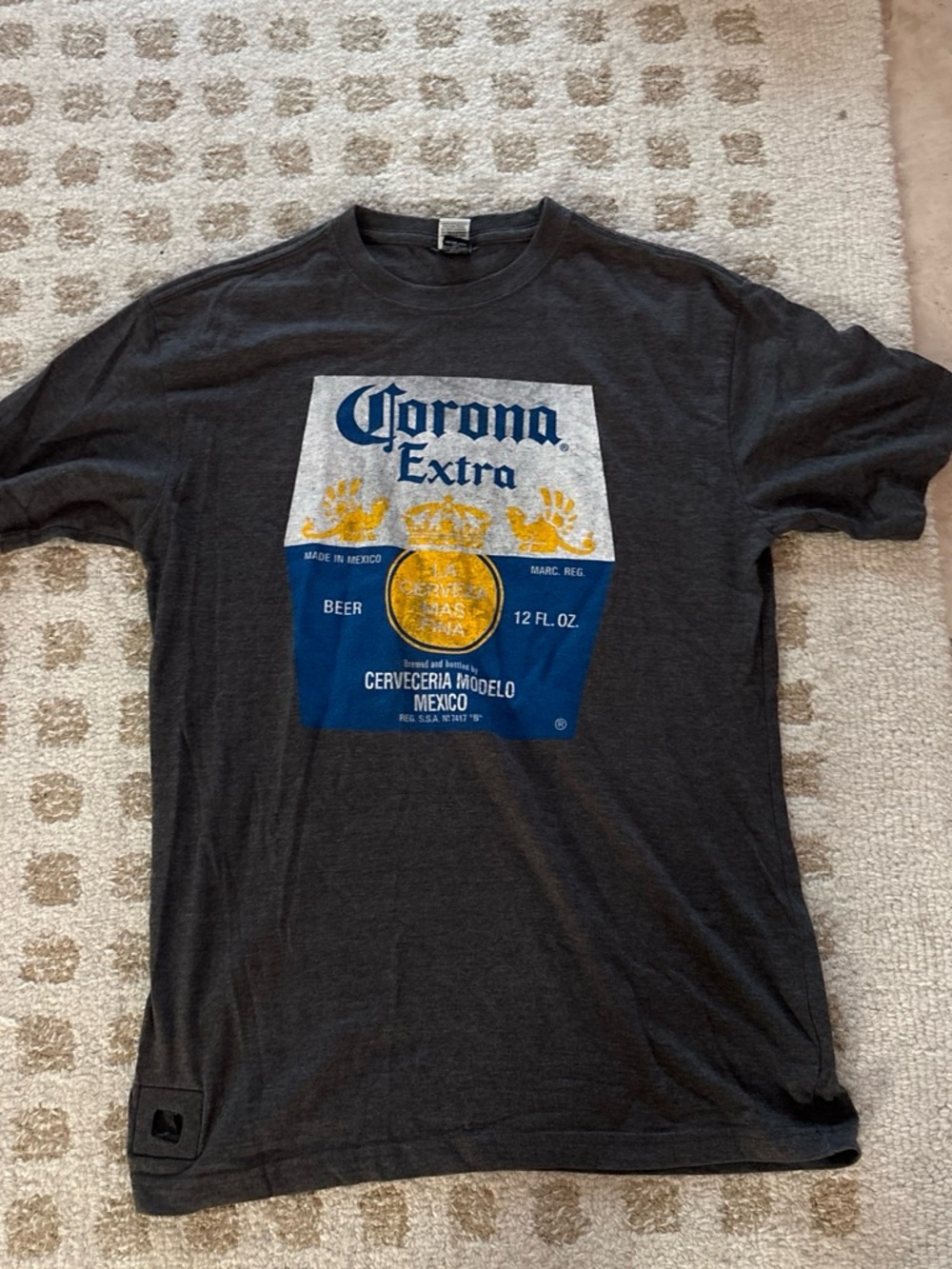 Corona Charcoal Short Sleeve Tee with Blue and Gold Label